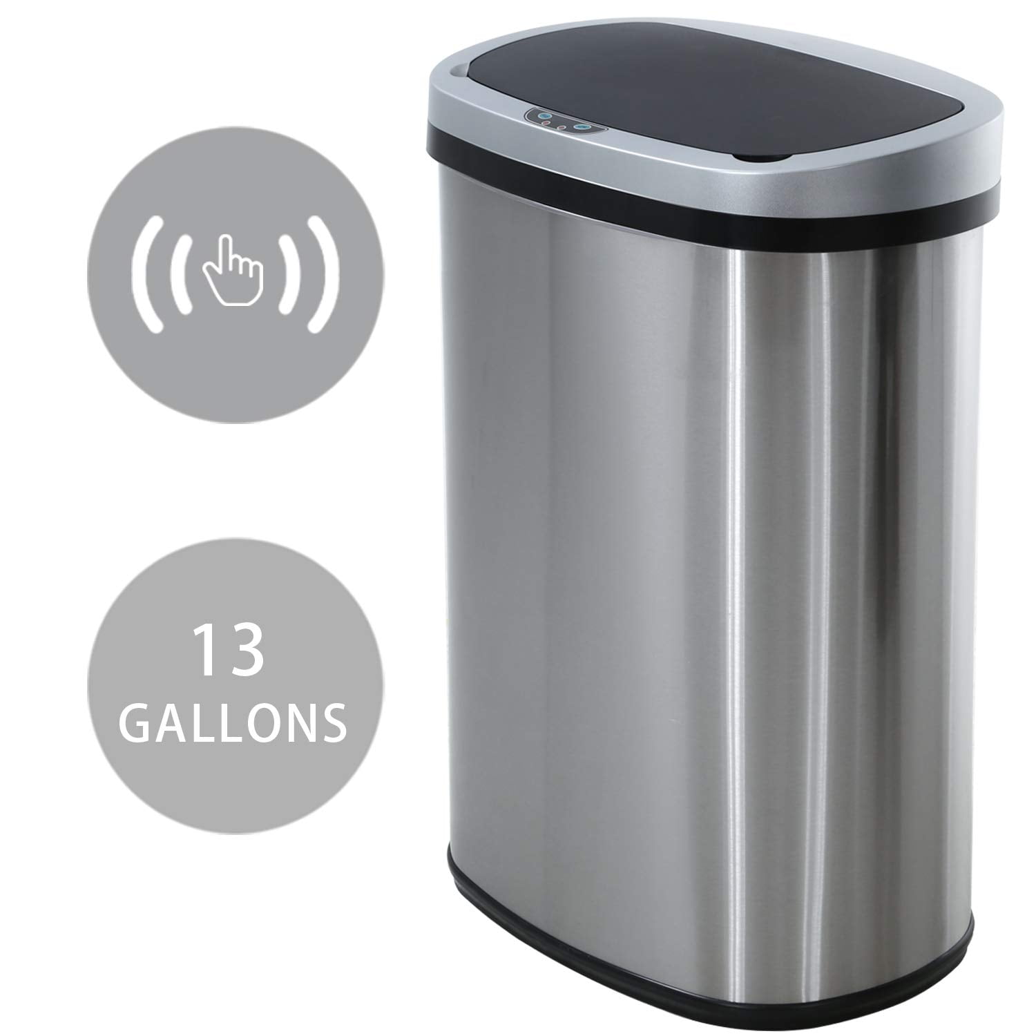 Trash Can Automatic Waste Bin Mute Metal Garbage Can with Lid 13 Gallon ...