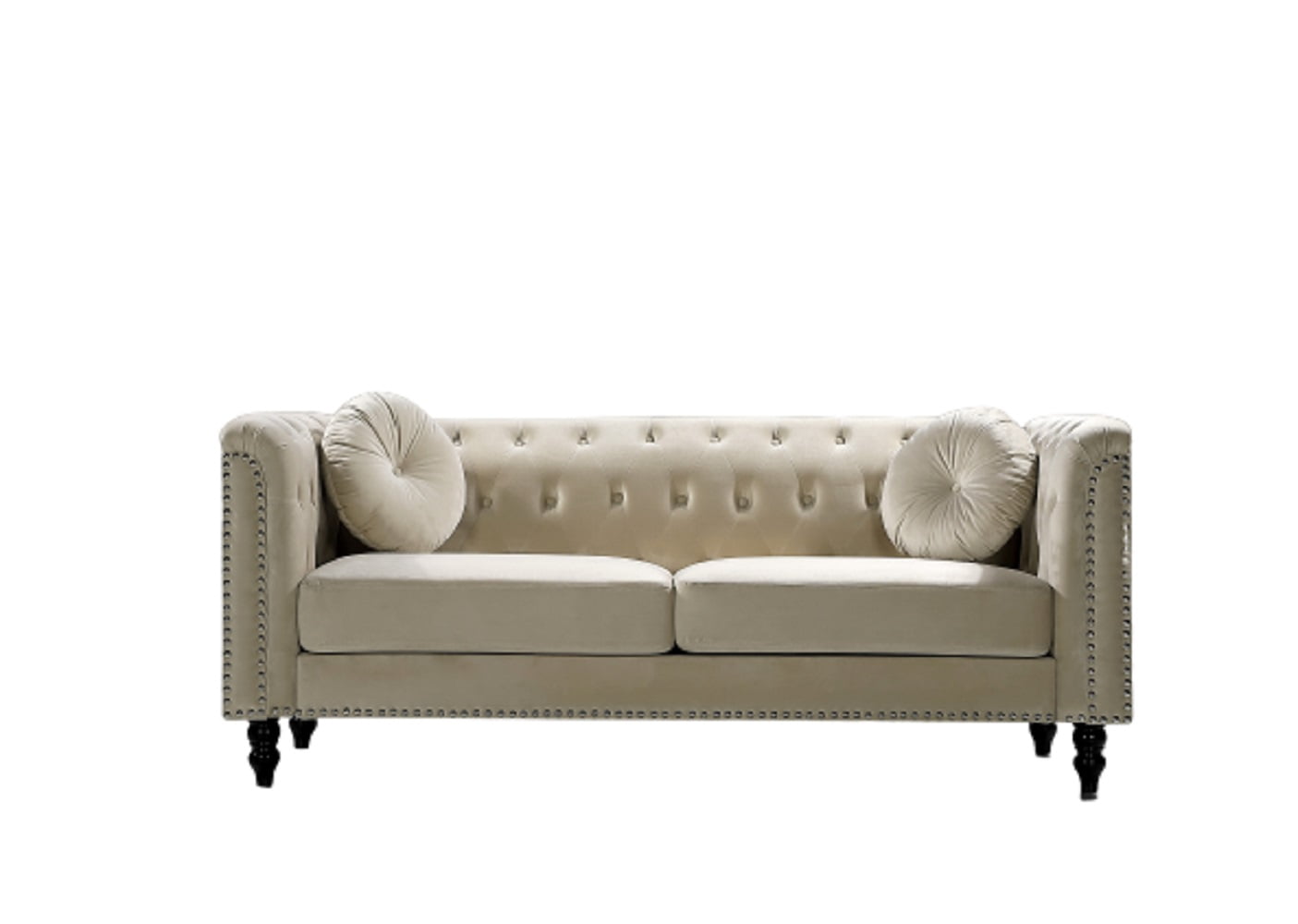 Uspridefurniture Lueck 76'' Velvet Rolled Arm Chesterfield Sofa -Cream