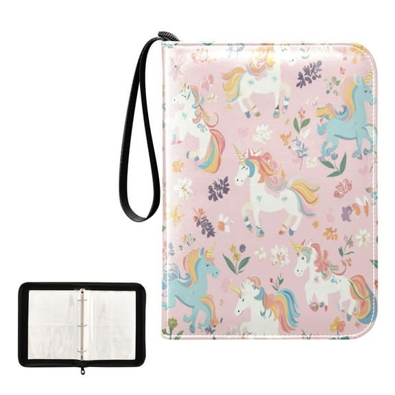 400 Pockets Trading Cards Album,Card Binder 4-Pocket, Cards Collector Album Holder Fits 400 Cards with 50 Removable Sheets Cartoon Unicorns Pattern