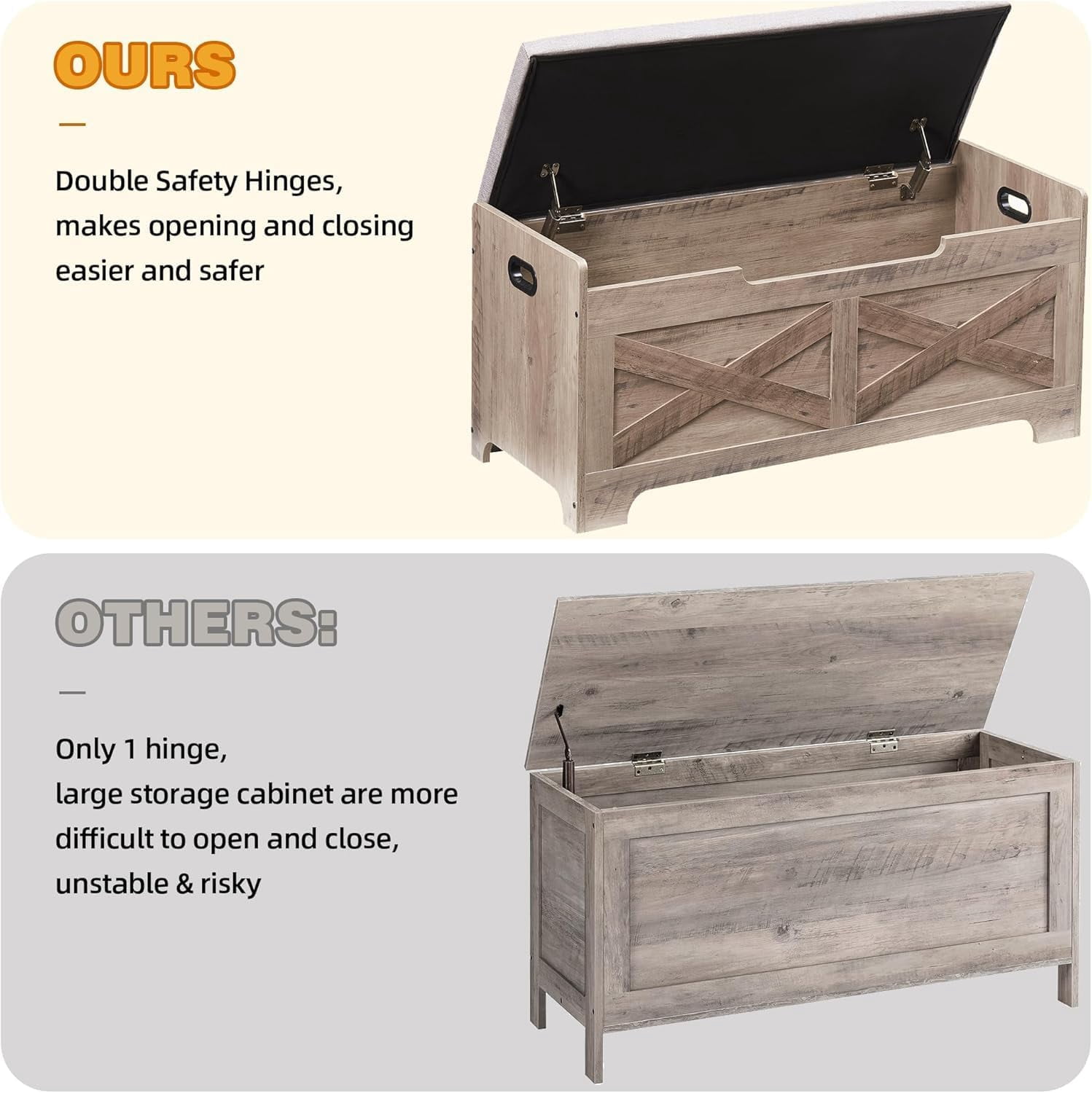 Storage Bench,Wooden Storage Chest,Storage Trunk,Toy Chest with 2 Safety Hinges,Liftable Top,Multifunctional Entryway Organizer for Entryway,Living Room Bedroom