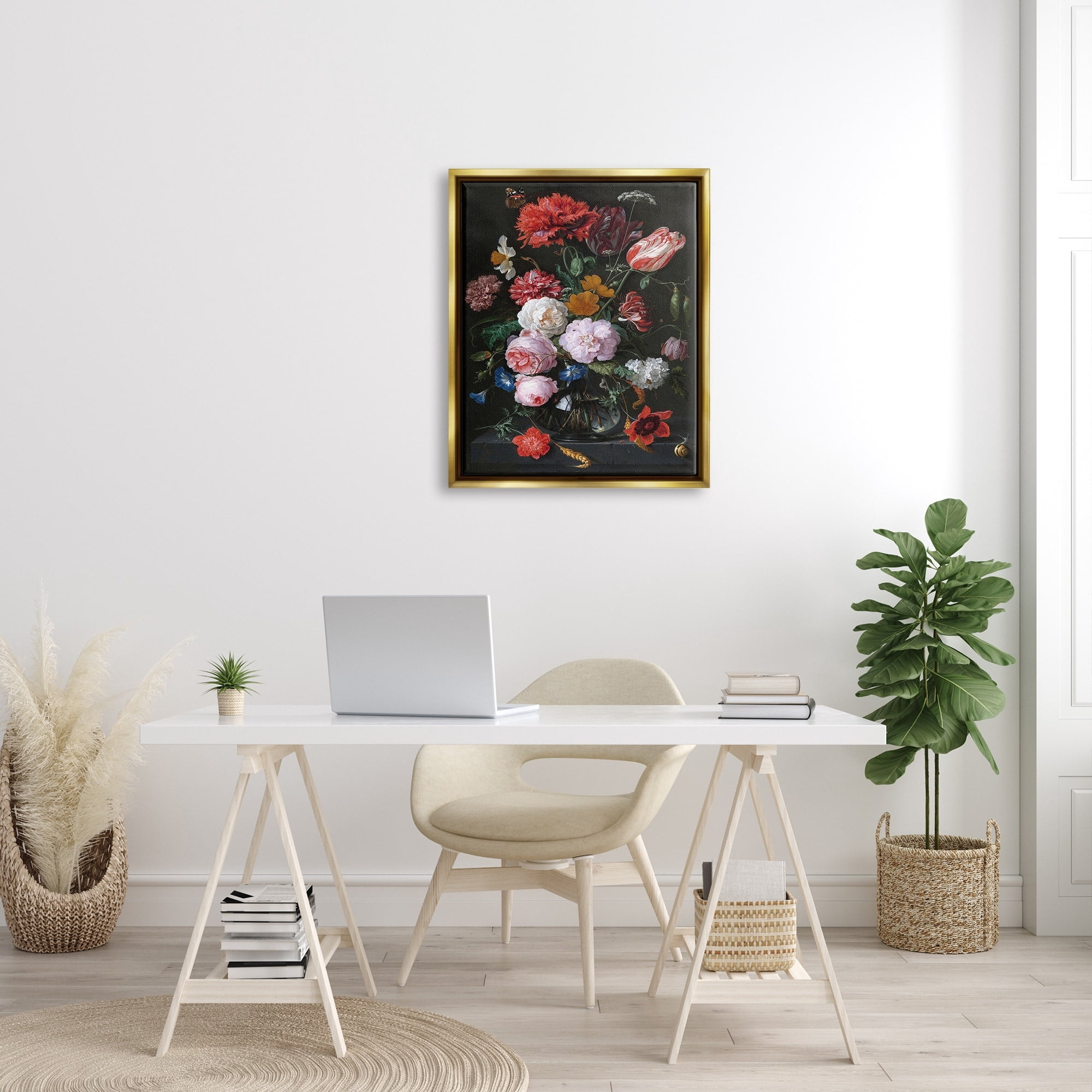 Stupell Industries Vaas met Bloemen Jan Davidsz de Heem Classical Painting Painting Metallic Gold Floating Framed Canvas Print Wall Art, Design by one1000paintings