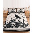 thumbnail image 2 of Cal.King Size Fitted Sheet Set - Halloween 3 Piece Bedding Sets 16" Deep Pocket Fitted Sheet with 2 Pillowcases, Farmhouse Skulls Pumpkins Crow Bats Spooky Rustic Brushed Microfiber Hotel Bed Sheets, 2 of 9