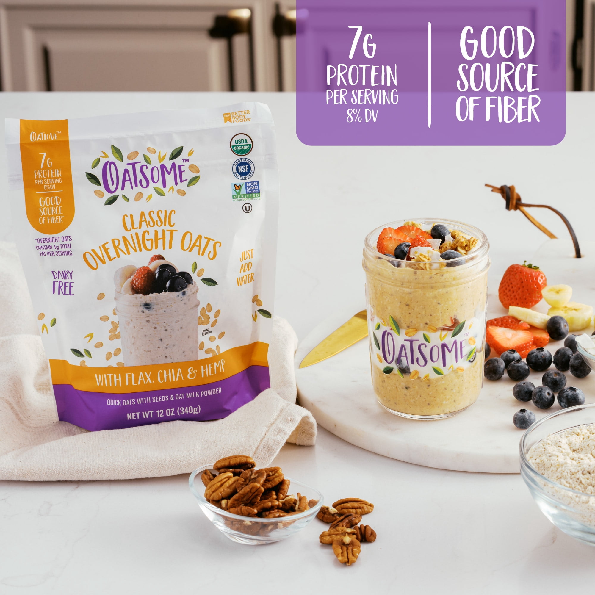 (2 pack) Oatsome Organic & Gluten-Free Overnight Oats with Chia, Flax & Hemp, 12oz Bag