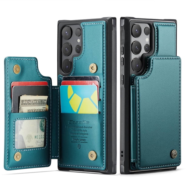 Funda para Samsung Galaxy S24 Ultra con tarjetero, funda tipo cartera para hombre y mujer con bloqueo RFID, funda de piel resistente con cierre magnético y función atril, a prueba de golpes