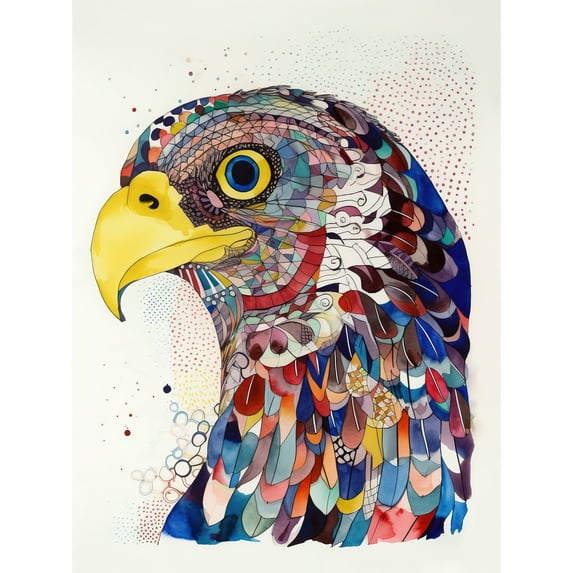 Bald Eagle Bird Folk Art Multicoloured Pattern Illustration Unframed Wall Art Print Poster Home Decor Premium