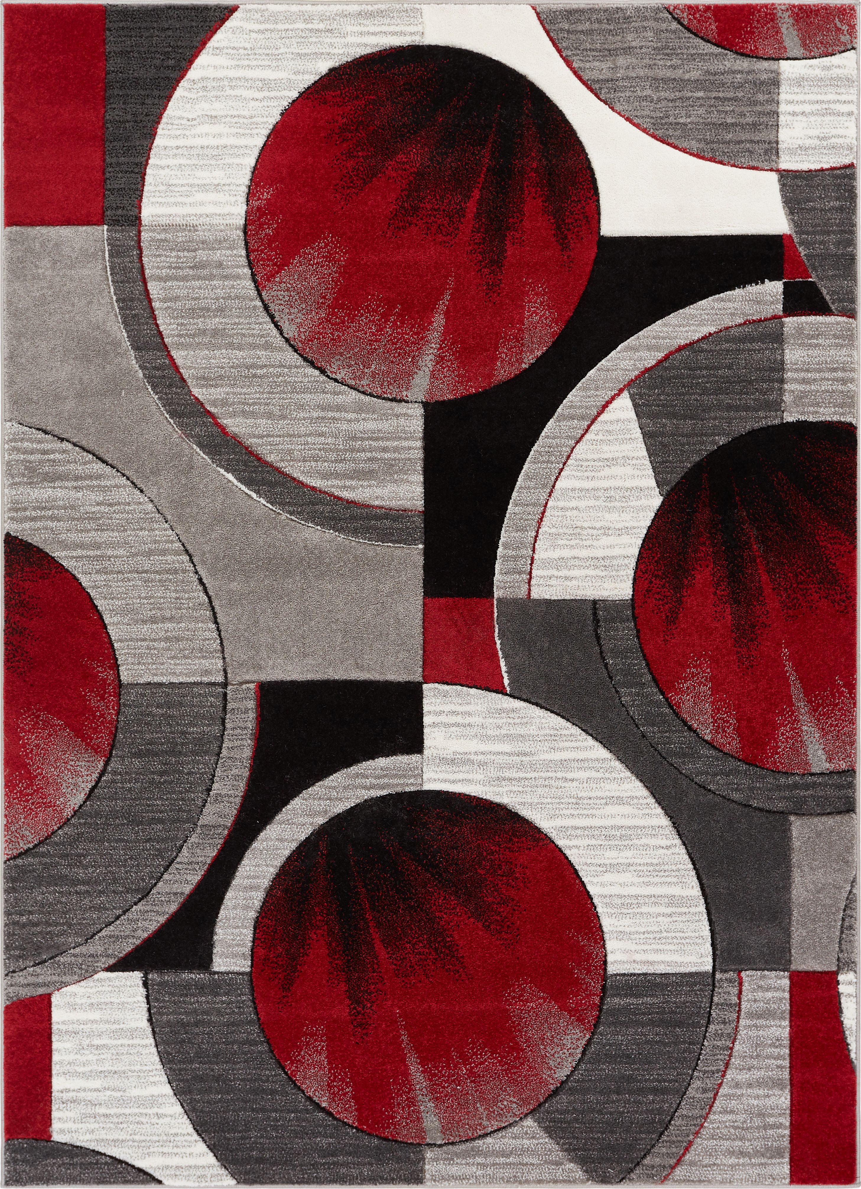 Echo Shapes Circles Red Grey Modern 6x9 7x9 ( 6'7 x 9'3 ) Geometric Comfy  Hand Carved Area Rug Easy to Clean Stain Fade Resistant Abstract  Contemporary Thick Soft Plush Living Dining