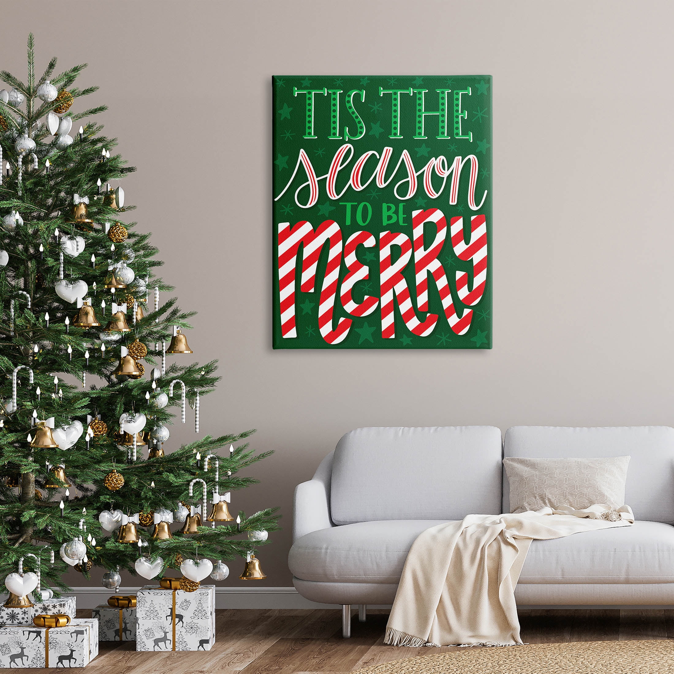 Tis The Season To Be Merry Patterned Holiday Graphic Art Gallery Wrapped Canvas Print Wall Art