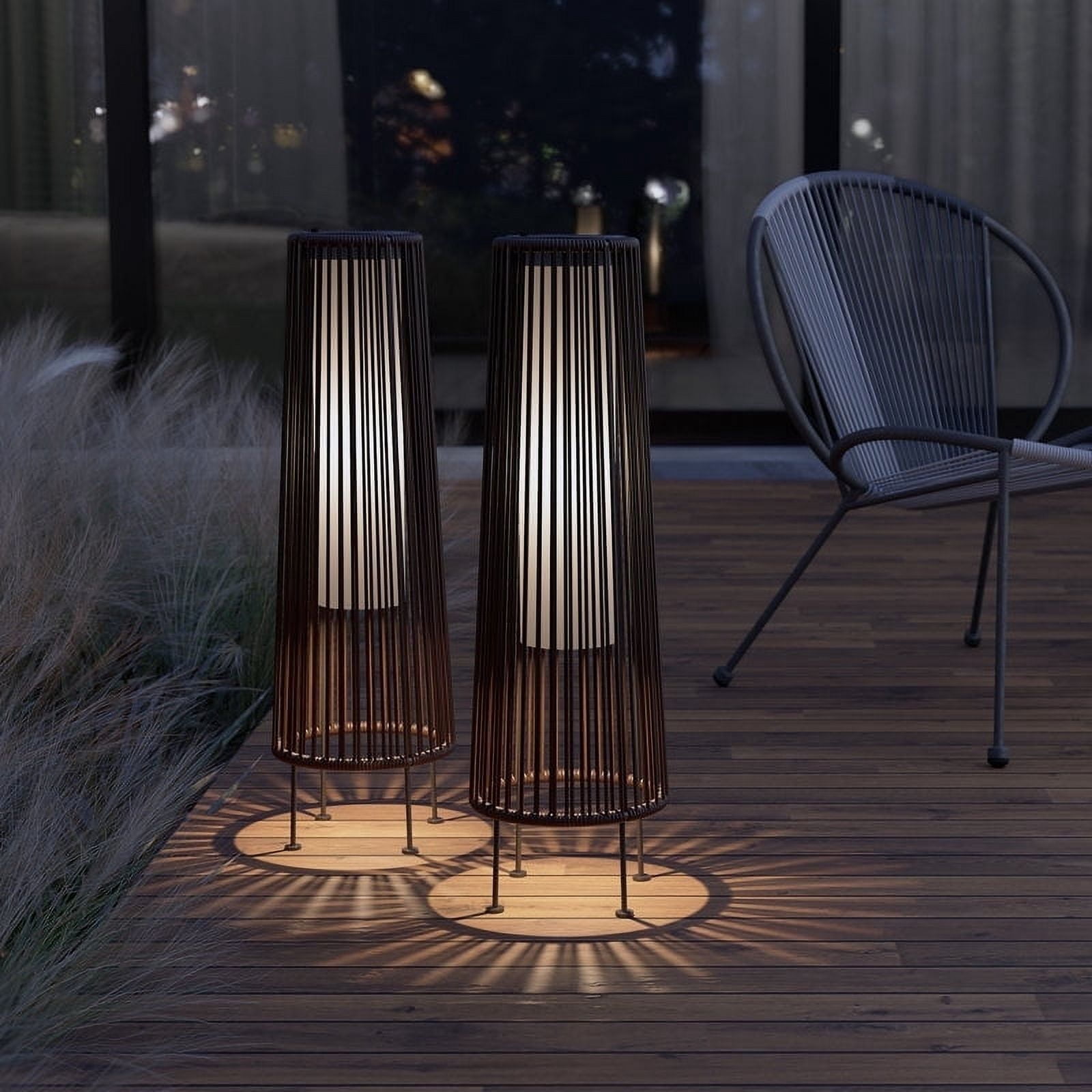 Solar Floor Lamp Outdoor, Waterproof Rattan Solar Lantern Lights for Patio, Yard, Porch, Pathway Decorations, Auto Shut-off, Dark Brown