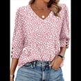 thumbnail image 2 of Blusas de 3/4 con Botones y Cuello en V para Mujer, Ropa Informal de Verano para Vacaciones de Playa, Ropa de Otoño 2025 Estampado Rosa XL, 2 of 7