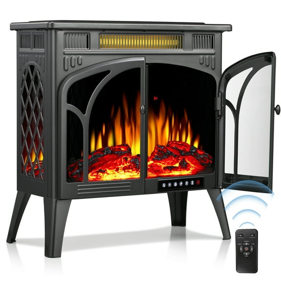 Electactic 25'' Electric Fireplace Heater, Overheat Protection Design, 3D Realistic Flame Effect, Independent Remote Control Fireplace, 500W/1500W, GREY