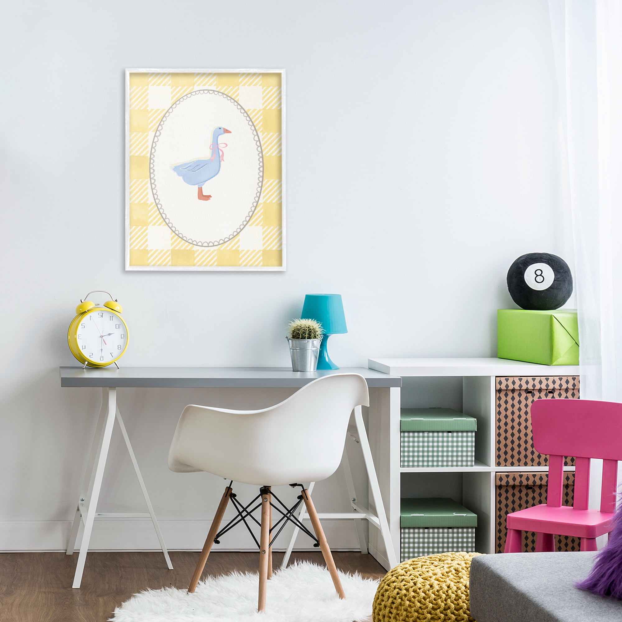 Stupell Industries Little Goose on Yellow Gingham White Framed Giclee Art, design by The Paper Curator