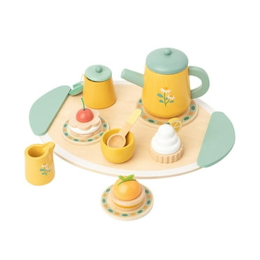 shamjina Wooden Tea Party Set Pretend Play Kitchen Accessories Princess Playset Miniature