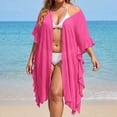 thumbnail image 6 of TEAJOPSUU Women's Kimono Beach Cover up for Summer Loose Bathing Suits Cardigans Casual Flowy Ruffled Swimsuit Cover-Ups Solid Color Hot Pink, 6 of 8
