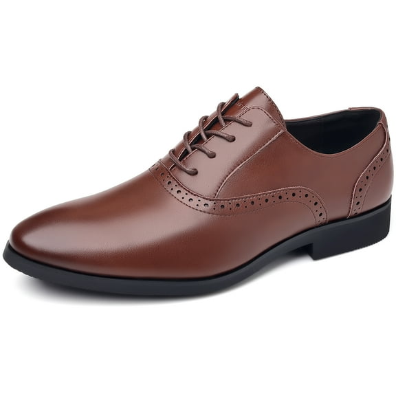 DADAWEN Men's Leather Dress Shoes Formal Business Shoes Classic Lace-up Brown Oxfords for 6US