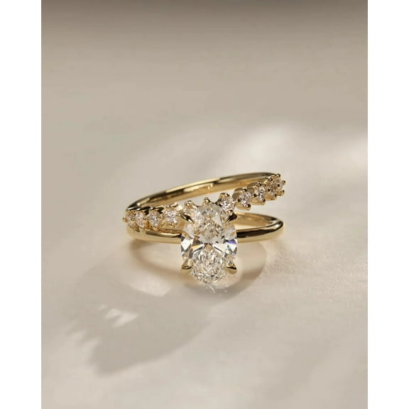 2.5 Carat Oval Moissanite Lab-Grown Diamond Engagement Ring, Double Band Bridal Set, Elegant Wedding Ring for Brides-to-be, Unique Gift Size- (5 - 13) Available