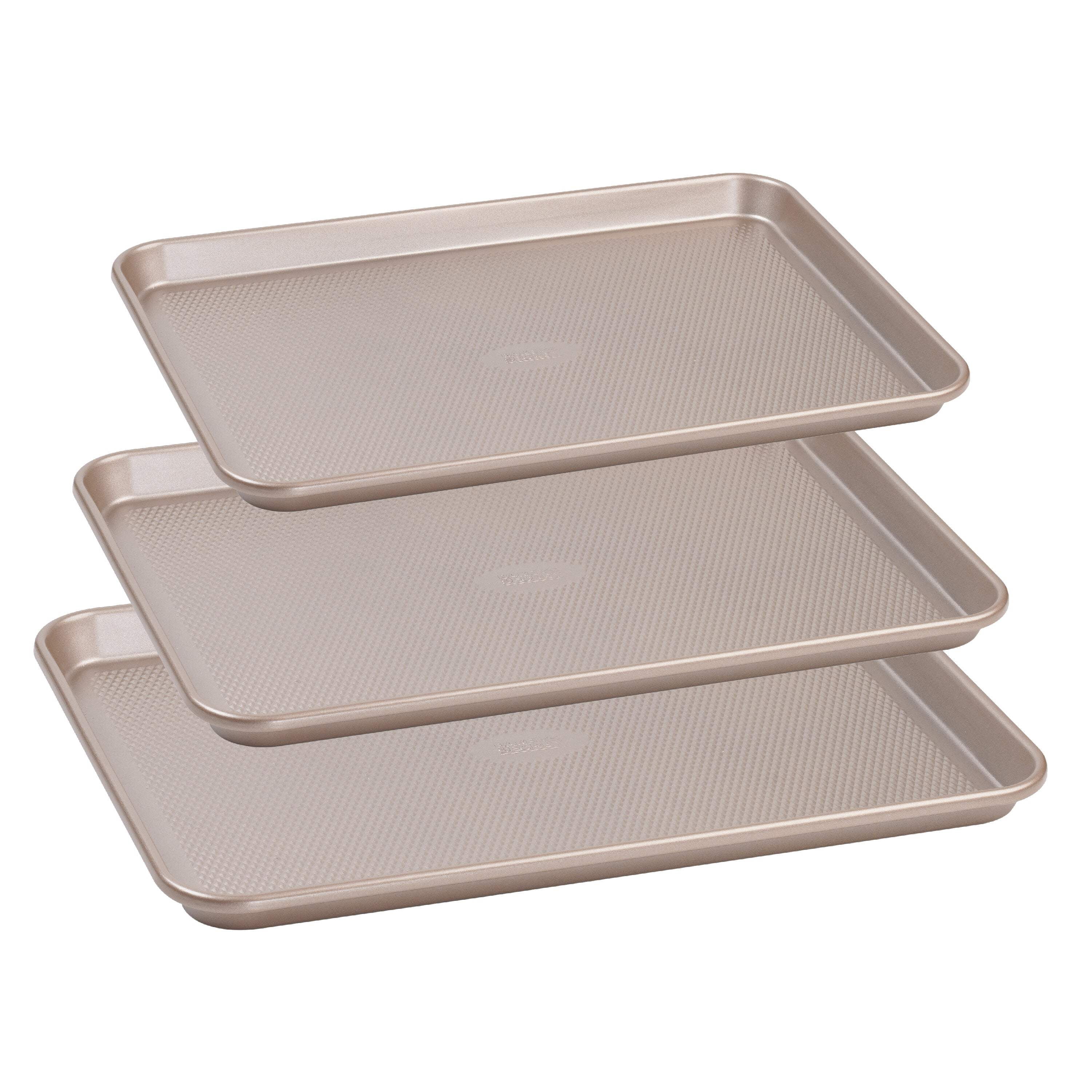 Baker's Secret Baking Sheet Pan Set, 3x Cookie Sheets for Oven, Diamond Texture Premium Air Flow (Navy Blue)