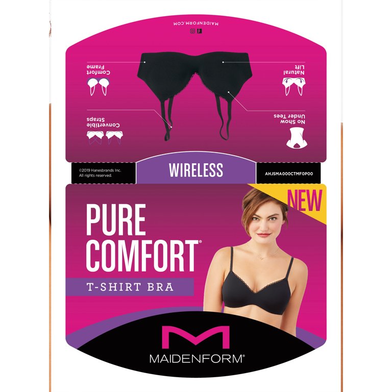 Women's Maidenform DM7680 Pure Comfort Lace Push-Up Wireless Bra (Sheer  Pale Pink L)