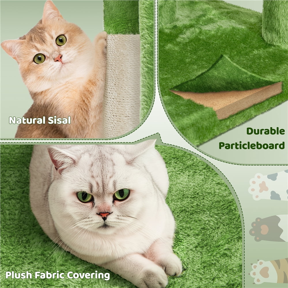 Yaheetech 23.5″ H Spacious Cat Tree with Large Top Perch, Condo & Scratching Posts, Green