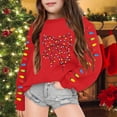 thumbnail image 2 of Oiyii Toddler Girl's Christmas Bow Graphic Sweatshirt Long Sleeve Crew Neck Sweatshirts Holiday Pullover Top,Red, 2 of 6