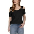 thumbnail image 2 of 2025 Women's Fashion Casual Solid Color Shoulder Leakage Short Sleeve Pullover Short Sleeve Top, 2 of 7