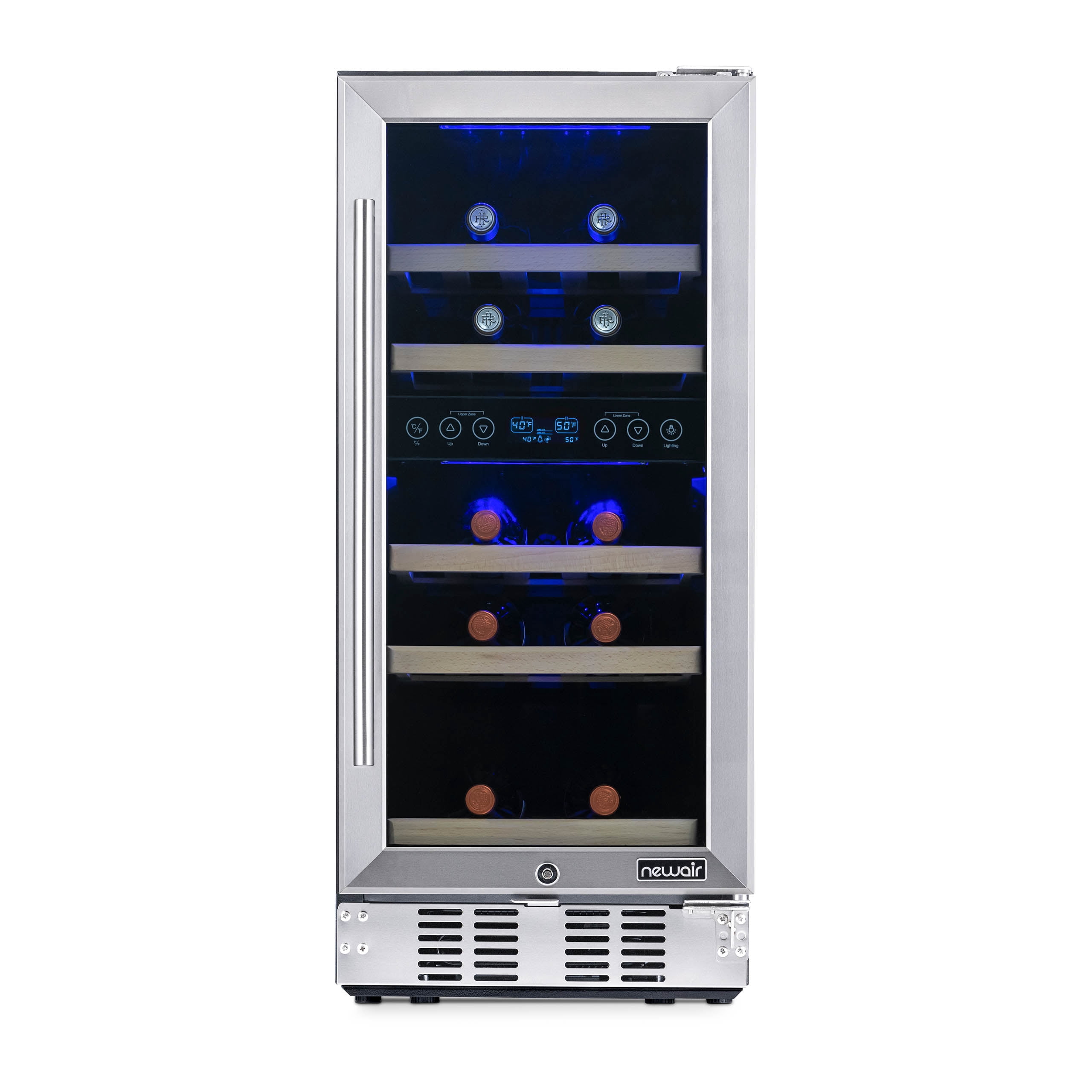 Newair 29 Bottle Wine Refrigerator Cooler, Built-in Dual Zone Fridge in Stainless Steel
