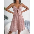thumbnail image 4 of Nmnitkp Wedding Guest Dresses for Women Show Off Your Figure Women's Summer Floral Dress Bow V-Neck Spaghetti Strap Dresses A-line Wooden Ear Hem Flowy Mini Dress, 4 of 6