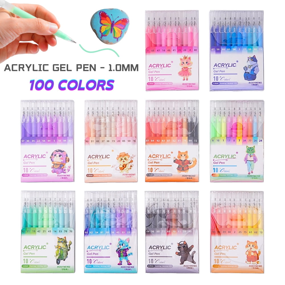 10 Colors Acrylic Gel Pens for Drawing, 1mm Fine Point Acrylic Ink Pen, Opaque Archival Bright Ink Pens for Black Paper Drawing