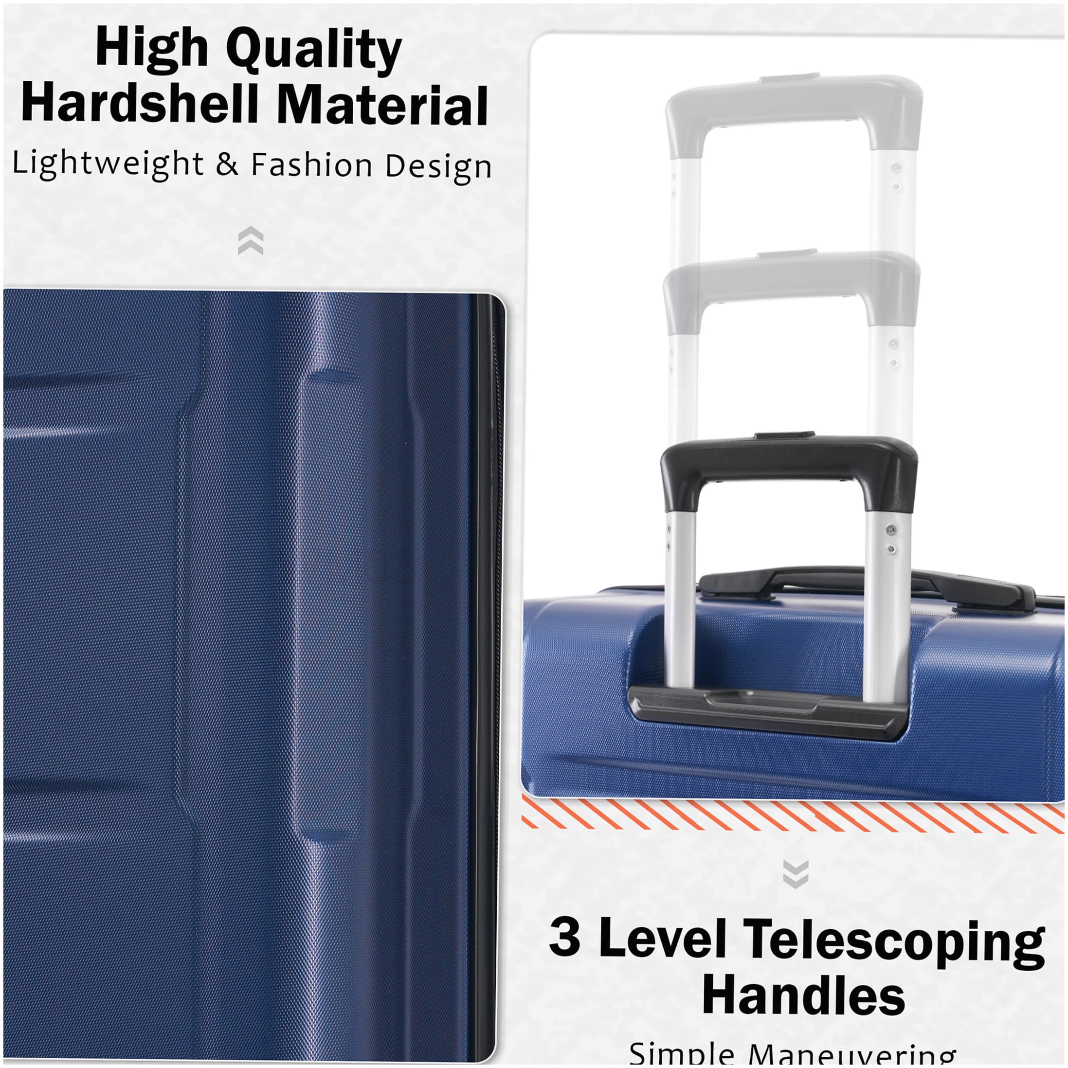Lightweight ABS Expandable Suitcase Set with TSA Lock, 20in & 24in Blue Spinner Wheel Luggage Combo