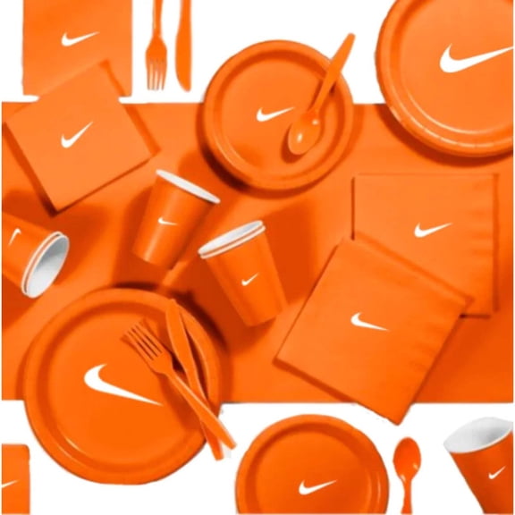 Custom Sw00sh Party, Birthday Party Dinnerware Set of 60 total pieces-Orange  White