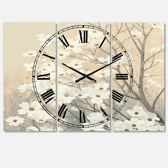 Designart 'Brown onn Grey Blossoms' Traditional Wall Clock