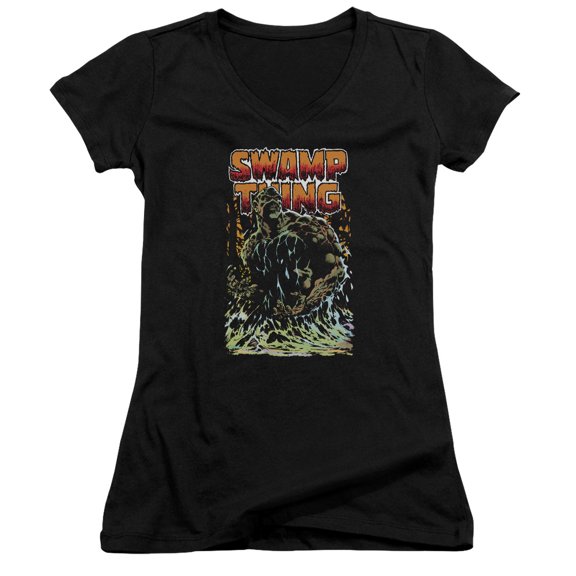 JLA Justice League Swamp Thing Junior Women's T-Shirt V-Neck Black