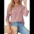 thumbnail image 3 of Blusas Elegantes e Informales para Mujer, Camisetas de 3/4 con Cuello en V y Mangas Enrollables. Rosa Grisáceo XL, 3 of 10