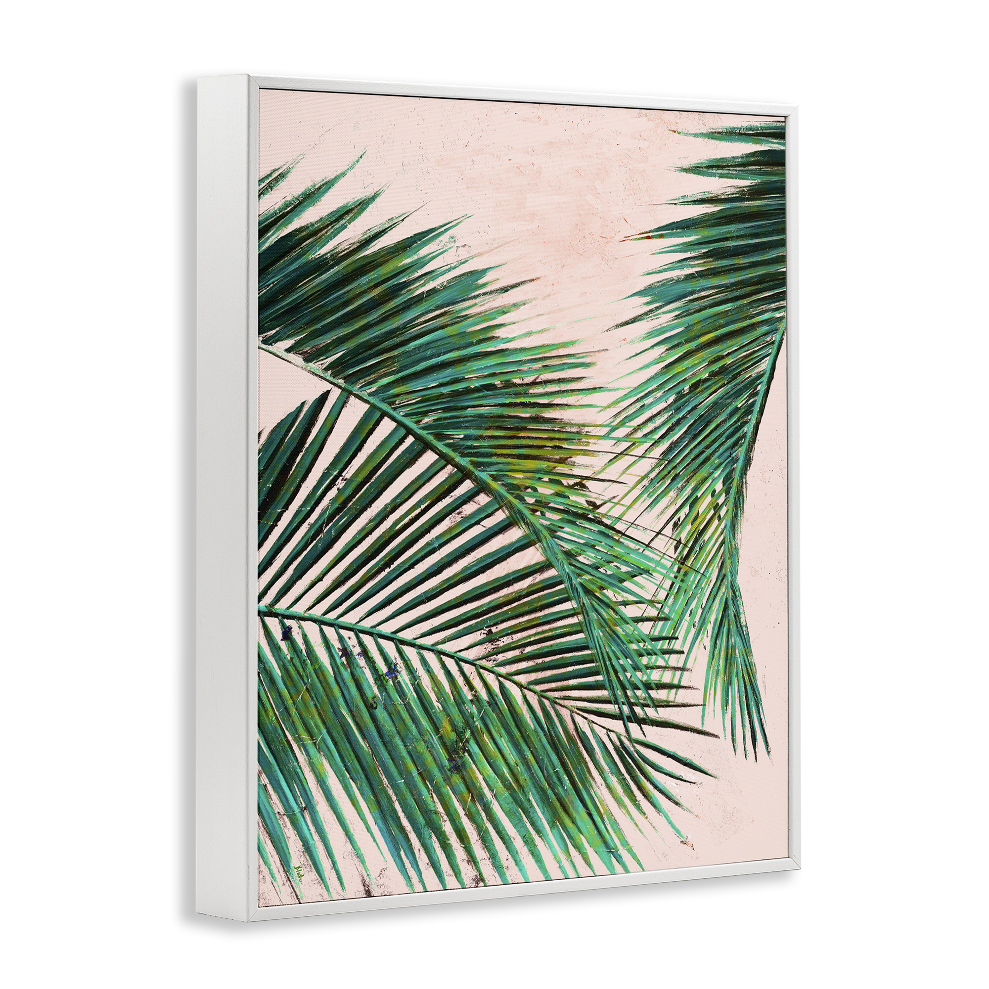 Stupell Industries Flowing Palms on Pink Botanical & Floral Painting White Framed Art Print Wall Art, 11 x 14