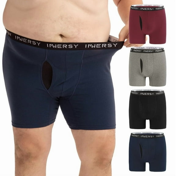 INNERSY Big Men's Cotton Boxer Briefs with Mesh Fly XL-5XL 4-Pack(3XL,Deep)