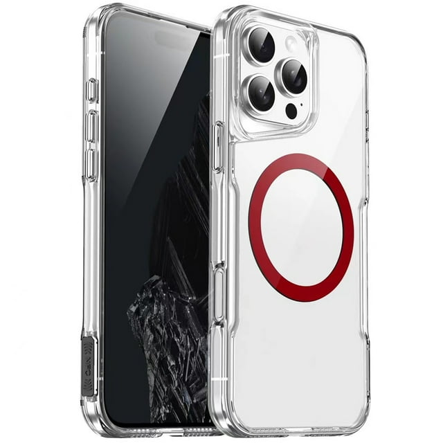 Magnetic Transparent Shockproof Case For iPhone 16 Pro Max 15 Plus 14 13 12 For Magsafe Wireless Charging Hard Acrylic PC Cover Red For iPhone 13Pro Max