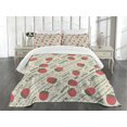 thumbnail image 3 of Ambesonne Fruits Quilted Bedspread Set 3 Pcs, Retro Strawberry Love, King Size, Eggshell Ruby Army Green, 3 of 5