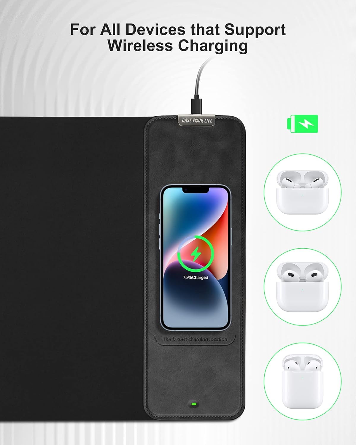 Miroddi Mouse Pad with Wireless Charging, Gaming Mousepad with 10W Wireless Charger, Large Desk Mat with Waterproof Non-Slip Rubber Base