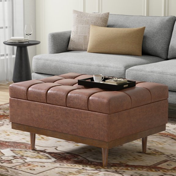 Simpli Home Mariah 34W Small Rectangular Storage Ottoman