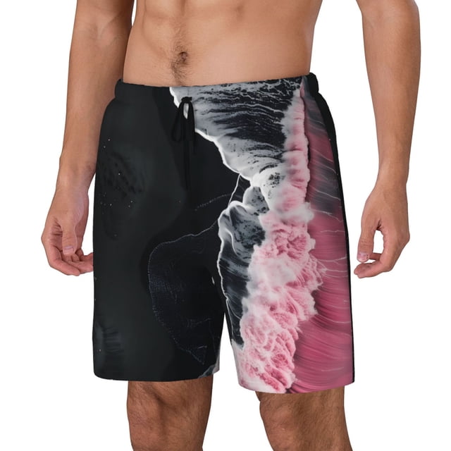 Fotbe Pink White Ocean Waves Traje de Baño para Hombre – Shorts de Natación de Secado Rápido con Forro y Bolsillos-Small