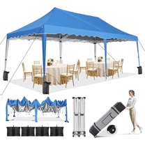 HOTEEL Pop Up Canopy 10x20 Canopy,Easy Up Outdoor Tent with Wheeled Bag & Curled Edge,Canopy Event Tents for Parties,Wedding,Backyard,Camping,Blue