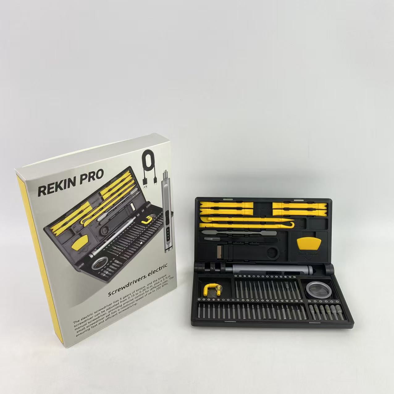 REKIN PRO Screwdrivers, electric,Mini Electric Screwdriver, 54 in 1 Precision Screwdriver Set 42 Magnetic Bits, 4 LED, 5 Torque Small Power -Grey