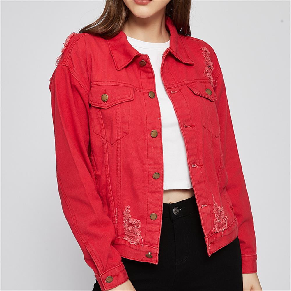 Red ripped denim jacket red S - Walmart.com