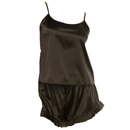 

Womens Ladies Satin PJ Pajama Cami & Shorts Set 32303 Black (1 set) Size L