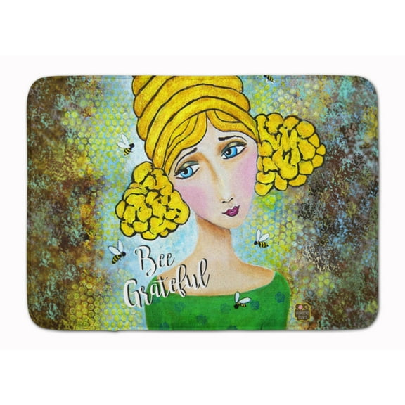 Bee Grateful Girl with Beehive Machine Washable Memory Foam Mat