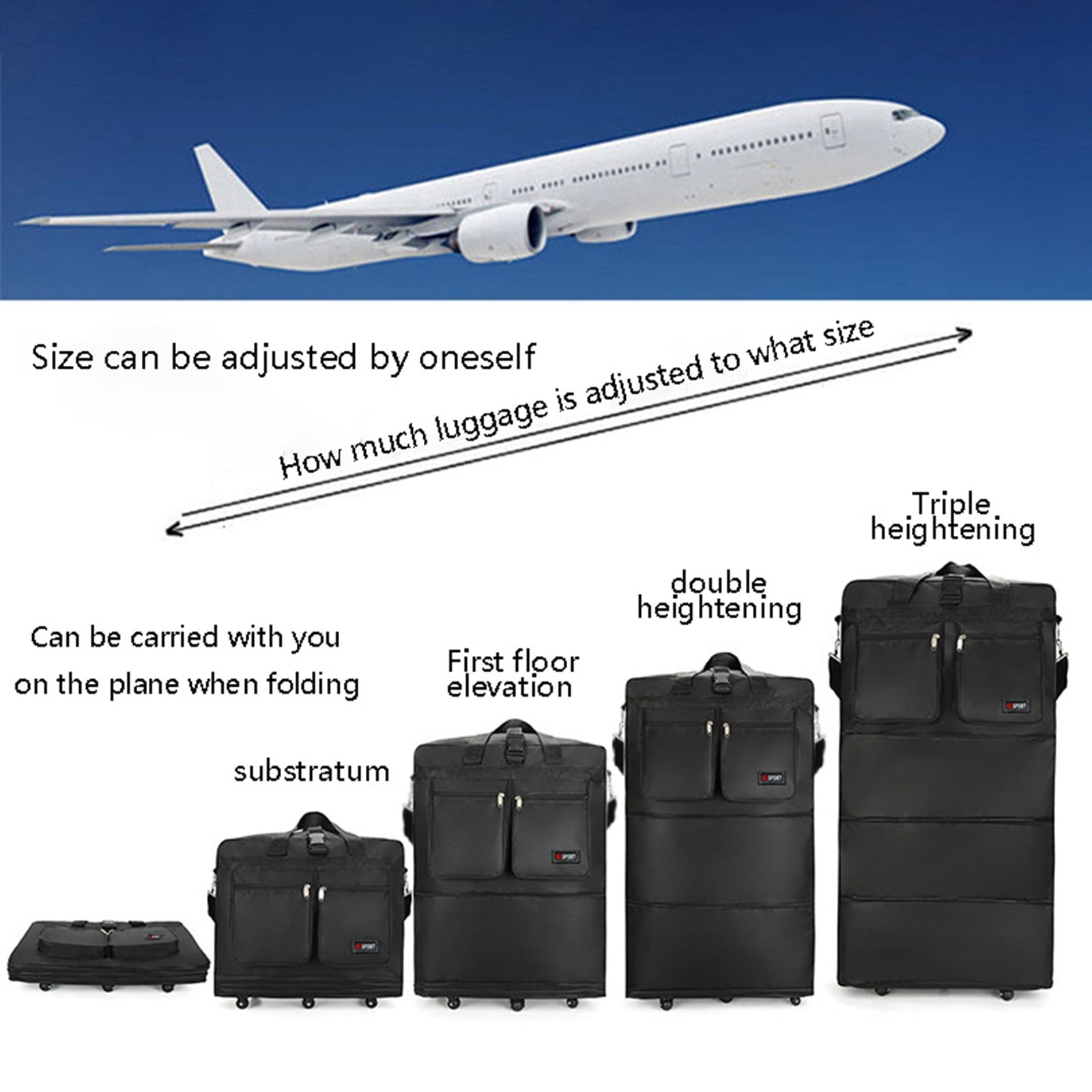 EKKIMIMI Large Capacity Aviation Checked Bag Large Capacity Study Abroad Suitcase Airplane Checked Bag Universal Wheel Folding Luggage Bag Travel Bottles for Toiletries Leak Proof