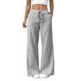 thumbnail image 3 of Women'S Striped Wide Leg Lounge Wear Pants Elastic Waist High Waisted Trousers with Pockets Grey L, 3 of 9
