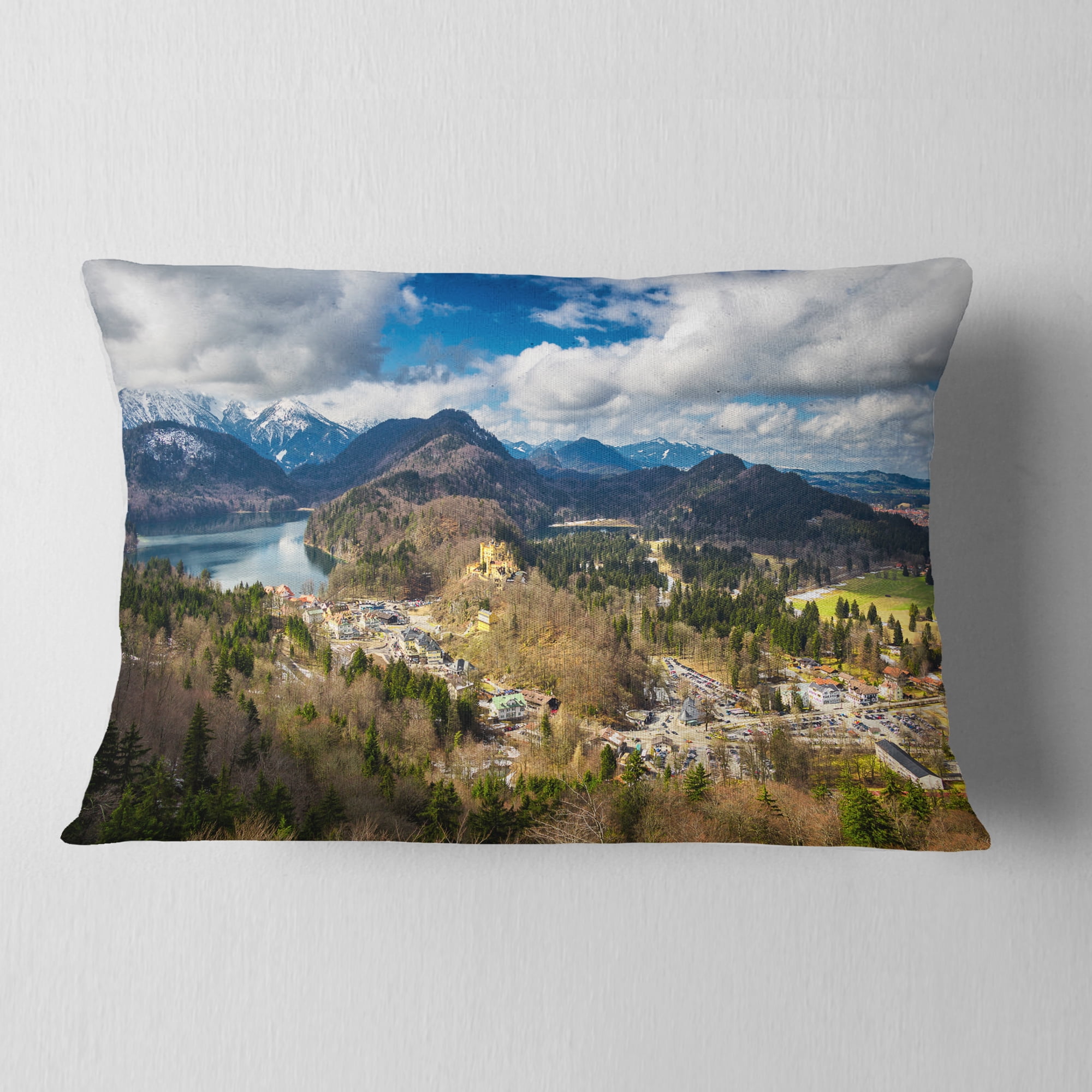 Designart Alps and Lakes on Summer Day - Landscape Printed Throw Pillow - 12x20