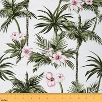 Homewish Tropic Coconut Tree 01, Cartoon Pink Floral Room Decor Fabric by the Yard, Plant Botanical Sewing Fabric, Lightweight Room Decor