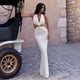thumbnail image 4 of Vestido de Verano para Mujer, con Escote en V Profundo, Sin Mangas, Espalda Descubierta, Abertura Alta y Fruncido, para Fiesta y Cóctel. M, 4 of 8