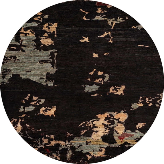 Ahgly Company Indoor Round Abstract Dark Brown Abstract Area Rugs, 7' Round